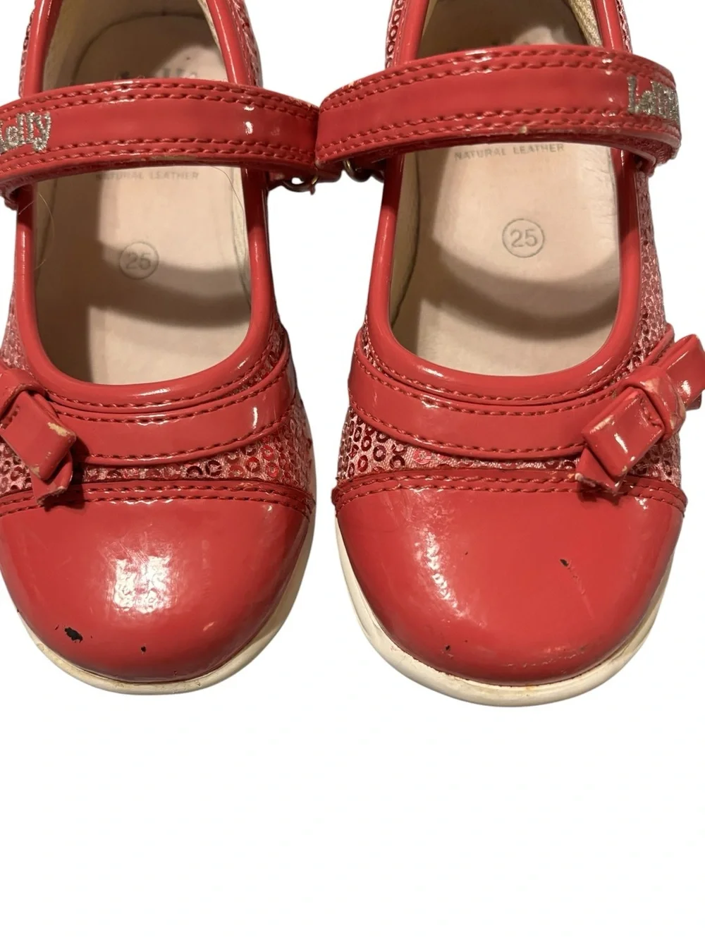 Lelli Kelly 8.5 9 Pink Sequined Mary Janes Bow Girls' Hot Pink Sparkle Shoes